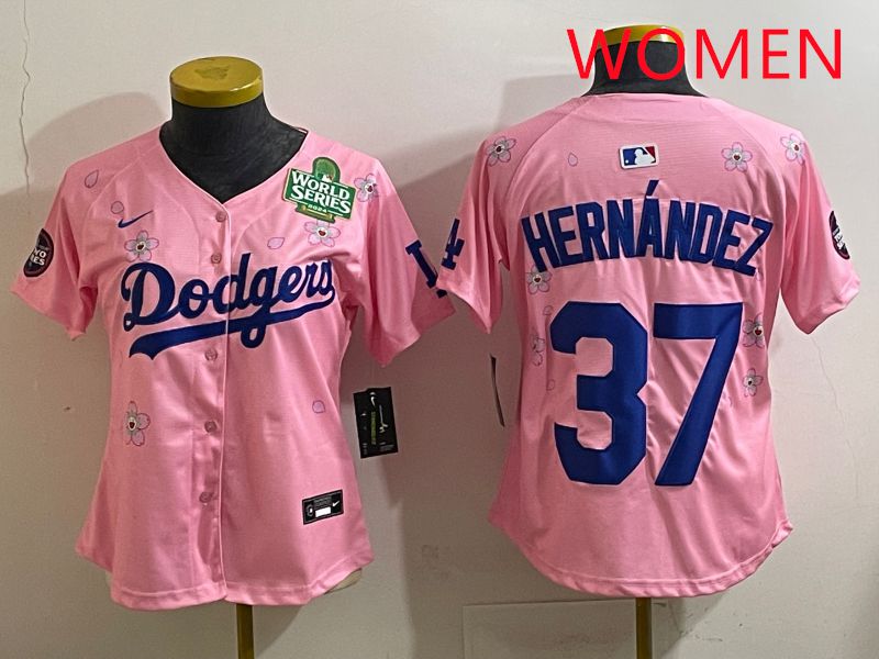 Women Los Angeles Dodgers 37 Hernandz Pink Sakura Edition 2025 Nike MLB Jersey style 38